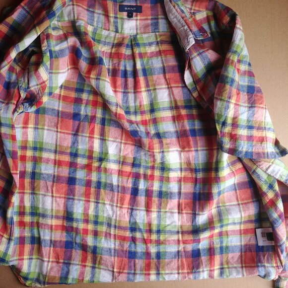 Gant Hampton Linen E-Z Fit Mens Short Sleeve Button plaid 100% linen shi… - Picture 11 of 13